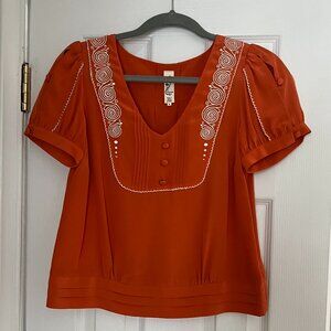 Anthropologie Floreat Embroidered Puff Sleeve Blouse | Size 2